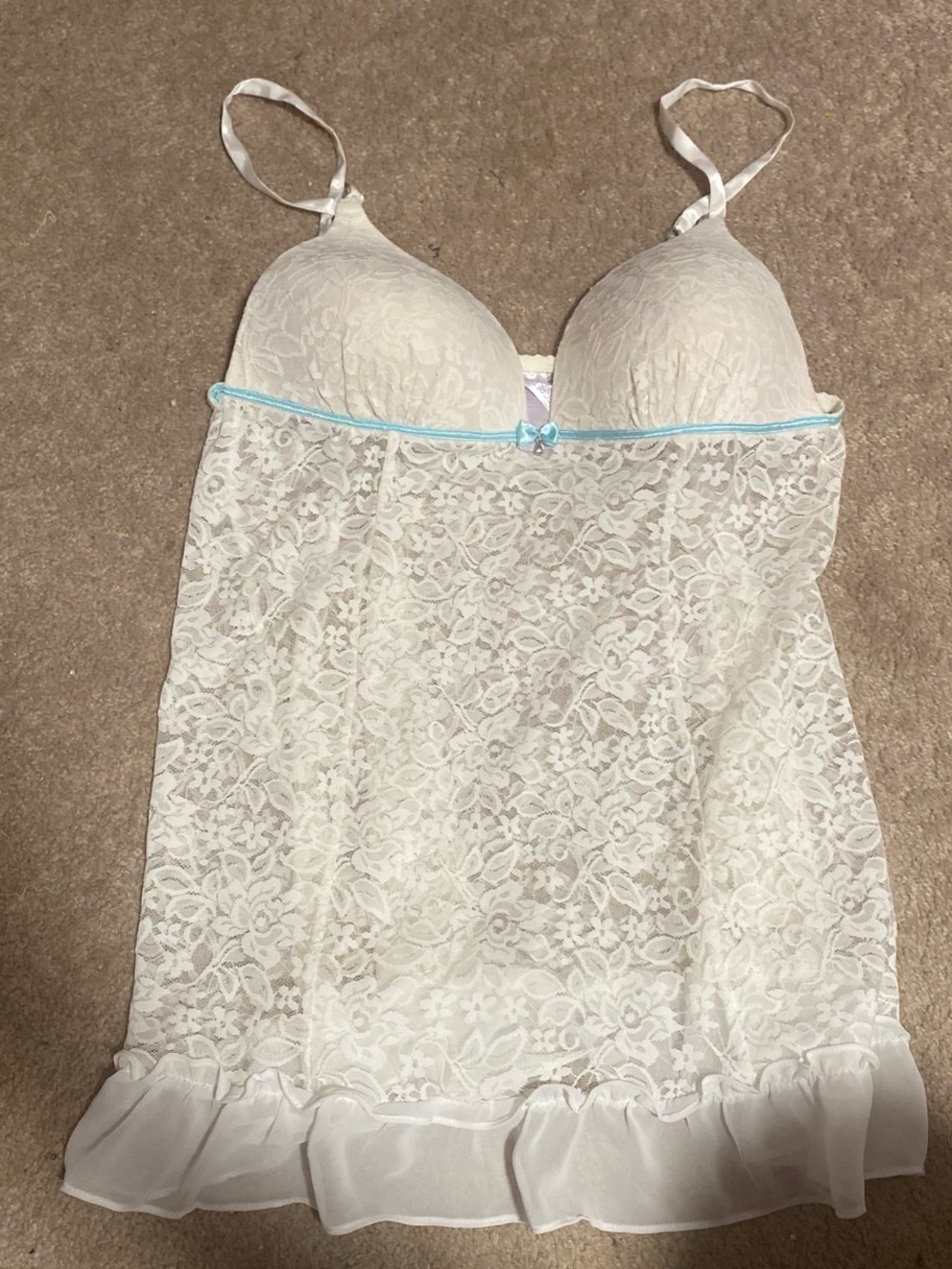 Lace Baby Doll Cami with Blue Trim